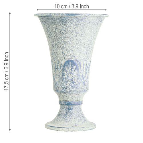 Artículo Cáliz Decorativo Metal Antiguo en Blanco Azul Ø11cm H17.5cm