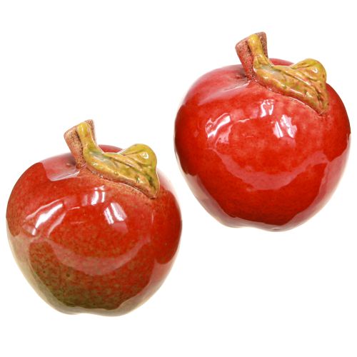 Manzanas de cerámica decorativas para mesa, otoño, rojo, verde, H7,5 cm, 4 piezas