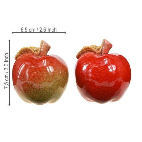 Artículo Manzanas de cerámica decorativas para mesa, otoño, rojo, verde, H7,5 cm, 4 piezas