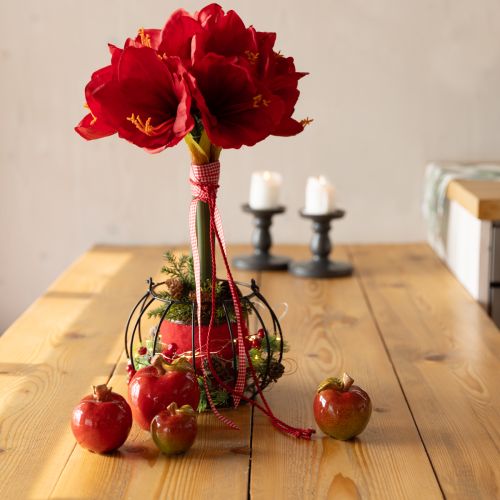 Artículo Manzanas de cerámica decorativas para mesa, otoño, rojo, verde, H7,5 cm, 4 piezas
