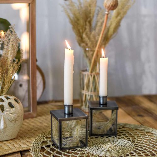 Floristik24 Portavelas decorativo para vela plateada, antracita H11cm