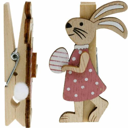 Artículo Clips decorativos conejitos conejitos de Pascua rosa, blanco madera decoración de Pascua 4 piezas