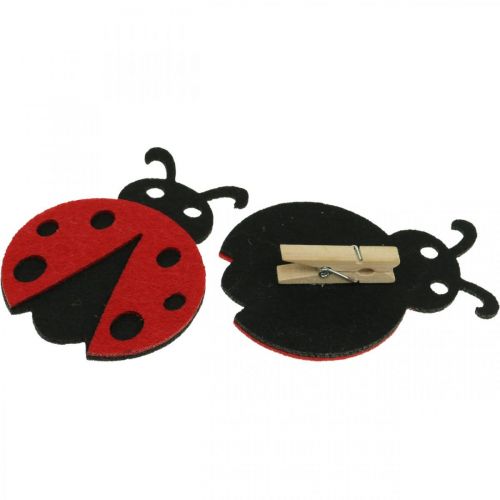 Floristik24 Clips decorativos mariquitas, primavera, escarabajos de la suerte para decorar, decoración de fieltro 16 piezas