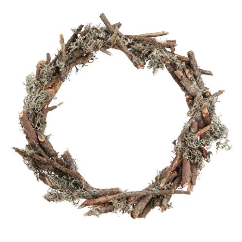 Corona decorativa con ramas y musgo de roble liquen Ø30cm