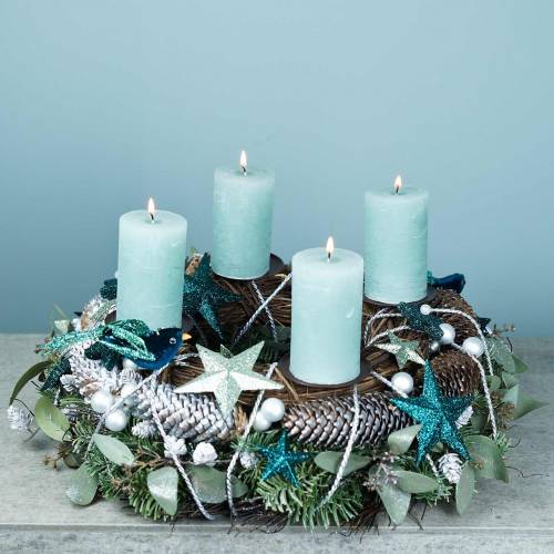 Floristik24 Corona decorativa eucalipto y conos artificiales Ø45cm verde, blanco