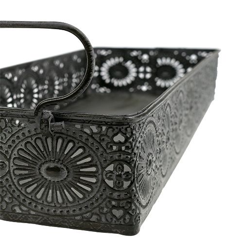 Floristik24 Bandeja de caja de metal gris 40,5cm x 12,5cm x 5cm