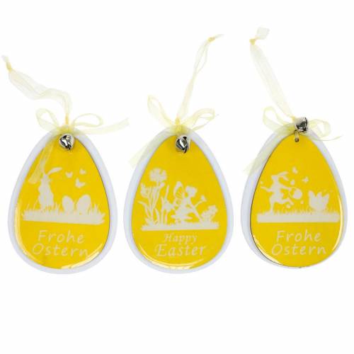 Artículo Huevos de Pascua decorativos para colgar madera blanca, amarilla Decoración de Pascua decoración de primavera 6pcs