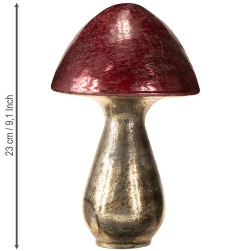 Artículo Hongo decorativo rojo grande de cristal para otoño, Ø14 cm, altura 23 cm