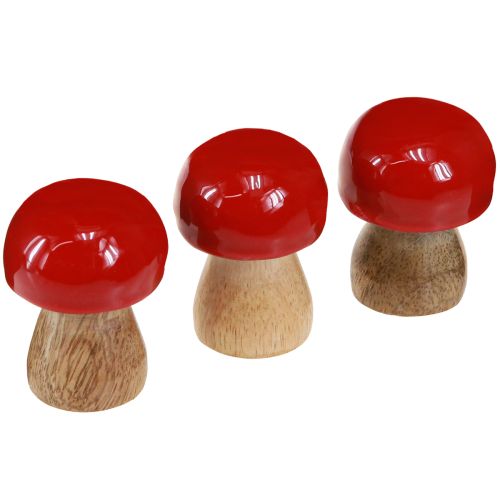 Setas decorativas de madera lacada en rojo, champiñones H5cm Ø4cm 6 uds.