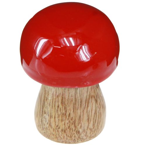 Artículo Setas decorativas de madera lacada en rojo, champiñones H5cm Ø4cm 6 uds.