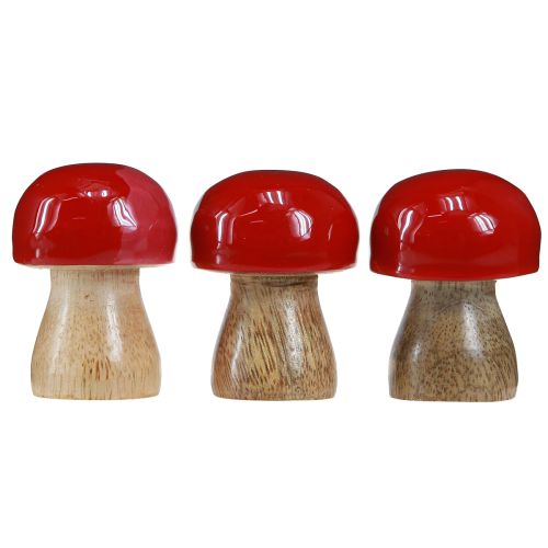 Artículo Setas decorativas de madera lacada en rojo, champiñones H5cm Ø4cm 6 uds.