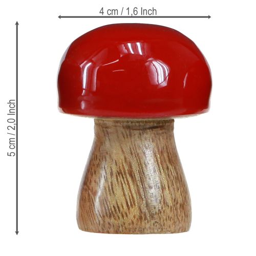 Artículo Setas decorativas de madera lacada en rojo, champiñones H5cm Ø4cm 6 uds.