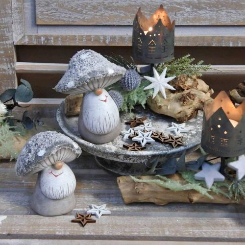 Floristik24 Deco figura de gnomo hongo gnomo hongo gris, blanco 7×9cm 2uds
