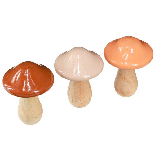 Artículo Setas decorativas de madera marrón beige naranja Ø7,5cm H10cm 3 piezas
