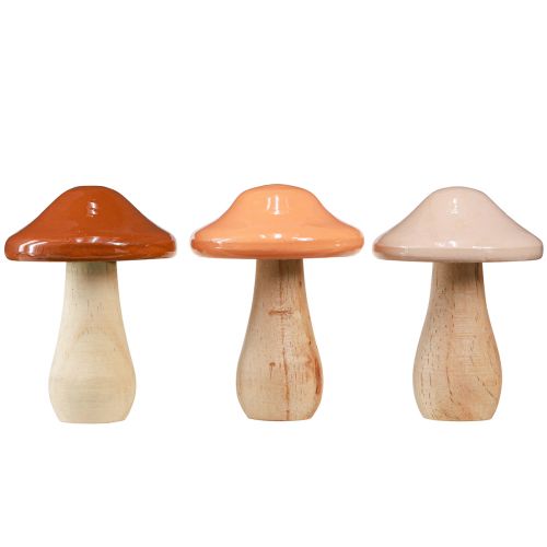Artículo Setas decorativas de madera marrón beige naranja Ø7,5cm H10cm 3 piezas