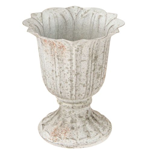 Floristik24 Trofeo decorativo de metal con forma de cáliz, aspecto vintage, gris y blanco, altura 14,5 cm.