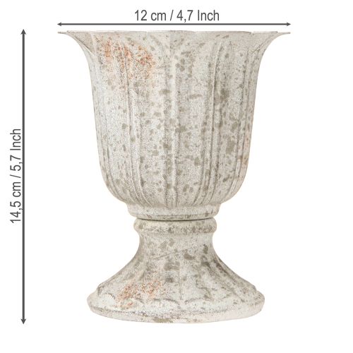 Artículo Trofeo decorativo de metal con forma de cáliz, aspecto vintage, gris y blanco, altura 14,5 cm.