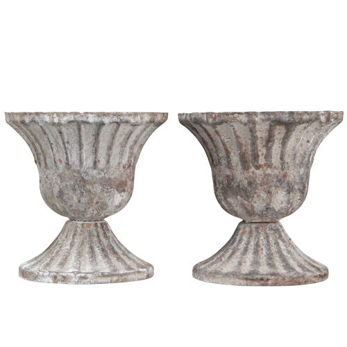Floristik24 Taza Decorativa Cáliz Antiguo Rústico Gris Blanco Ø8cm H8.5cm 2ud