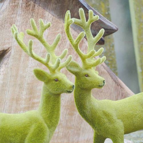 Artículo Reno decorativo flocado verde musgo 20cm 2 piezas