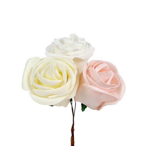 Floristik24 Rosa decorativa mezcla blanca, crema, rosa Ø6cm 24 piezas