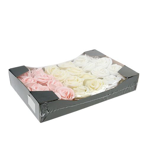 Floristik24 Rosa decorativa mezcla blanca, crema, rosa Ø6cm 24 piezas