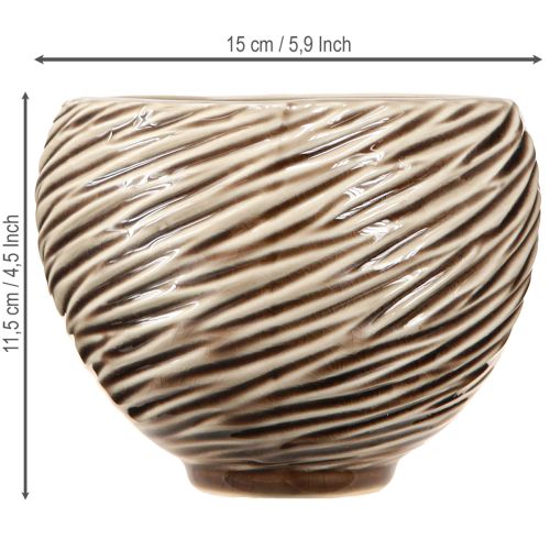 Artículo Cuenco Decorativo Maceta Cerámica Beige Marrón Ø15cm 2uds
