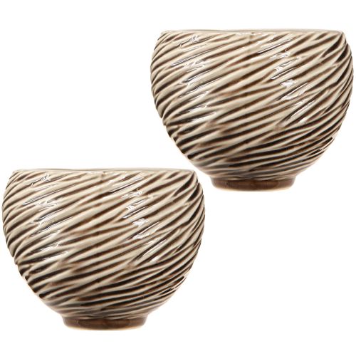 Artículo Cuenco Decorativo Maceta Cerámica Beige Marrón Ø15cm 2uds