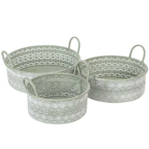 Floristik24 Cuenco decorativo de metal con asas, maceta vintage, juego de 3