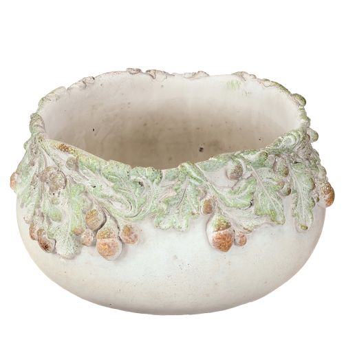 Cuenco decorativo de piedra fundida con forma de bellota para plantas, diámetro 20 cm, altura 10 cm.