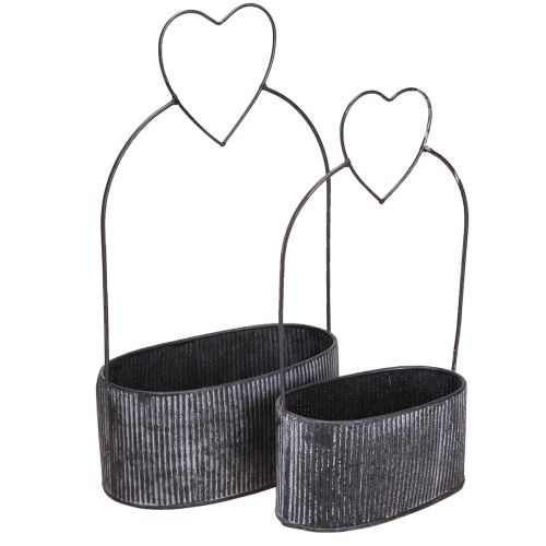 Artículo Cuenco decorativo ovalado de metal con corazón negro 20/16cm set de 2