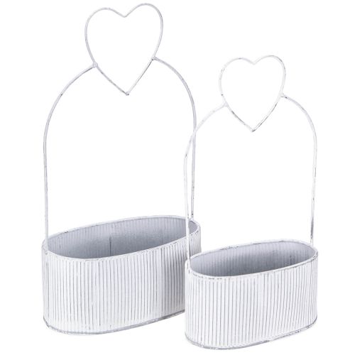 Artículo Cuenco decorativo ovalado de metal con corazón blanco 20/16cm set de 2