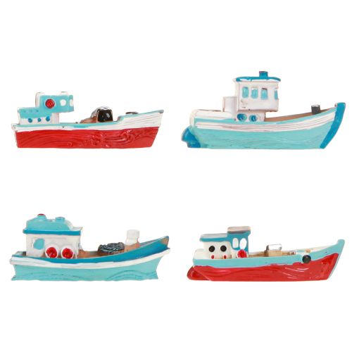 Artículo Decoración de mesa marítima azul y roja con barco decorativo de 5 cm, 8 piezas