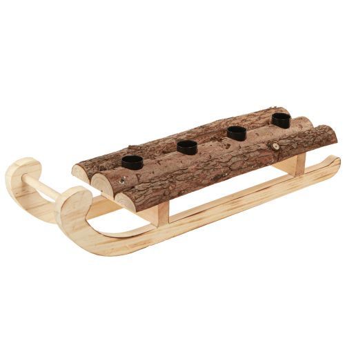 Candelabro decorativo de corteza de madera de trineo para 4 velas de 40x12,5 cm