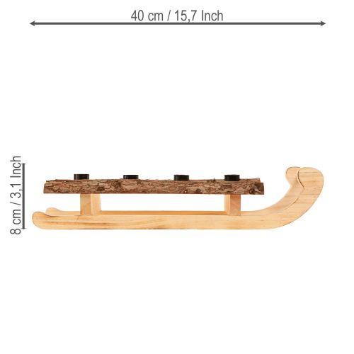 Artículo Candelabro decorativo de corteza de madera de trineo para 4 velas de 40x12,5 cm