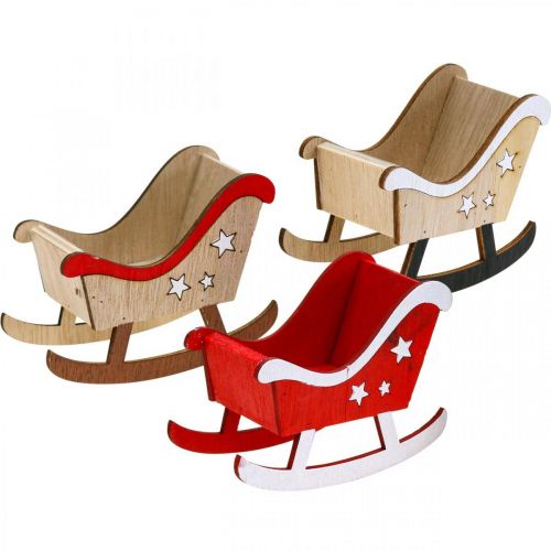 Floristik24 Trineo decorativo trineo navideño de madera rojo blanco 9pcs