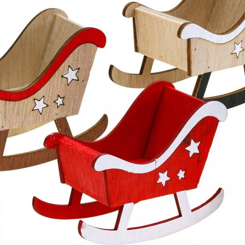Floristik24 Trineo decorativo trineo navideño de madera rojo blanco 9pcs
