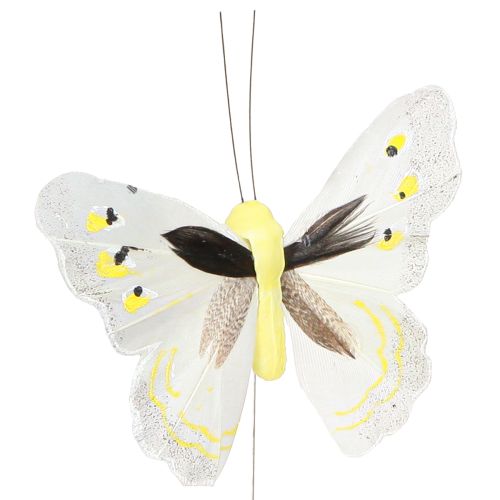 Floristik24 Mariposa decorativa en alambre amarillo 8cm 12pcs