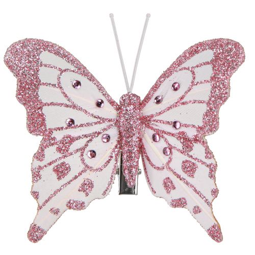 Artículo Mariposas decorativas de plumas purpurina rosa 7,5x7cm 4 piezas