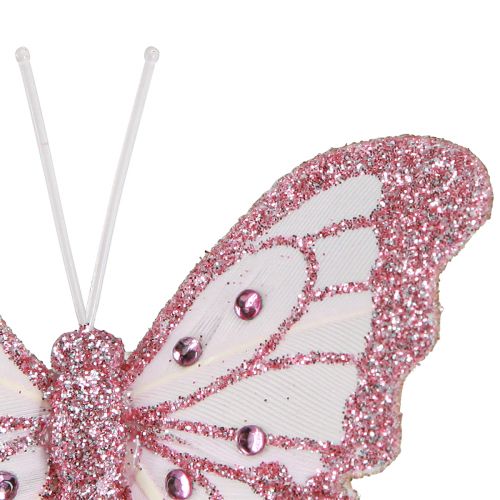 Artículo Mariposas decorativas de plumas purpurina rosa 7,5x7cm 4 piezas