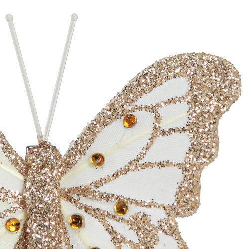 Artículo Decoración de plumas mariposas en oro con clip 7,5x7cm 4 piezas