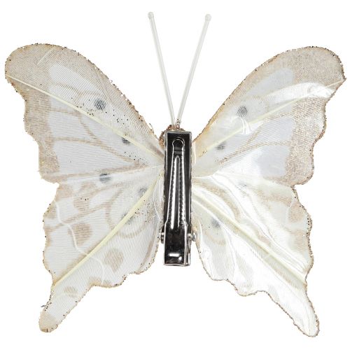 Artículo Decoración de plumas mariposas en oro con clip 7,5x7cm 4 piezas