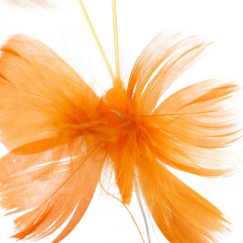 Floristik24 Mariposas en tonos naranjas, decoración primaveral Mariposas de plumas en alambre 6 uds.