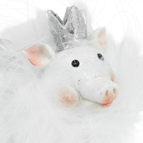Floristik24 Deco cerdo con corona figura cerdo suerte blanco 7cm 2uds