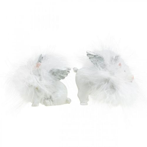 Floristik24 Deco cerdo con corona figura cerdo suerte blanco 7cm 2uds