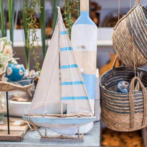 Floristik24 Deco velero madera azul-blanco decoración de mesa marítima H54.5cm