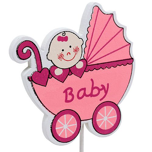 Floristik24 Tapón decorativo cochecito 6cm rosa, azul 16uds