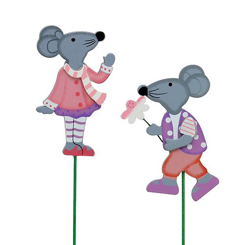 Floristik24 Decoración plug mouse con flor 8.5cm 14pcs