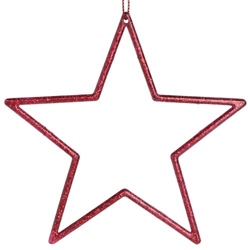 Artículo Estrella decorativa roja para árbol de Navidad con purpurina Ø12cm 12 piezas