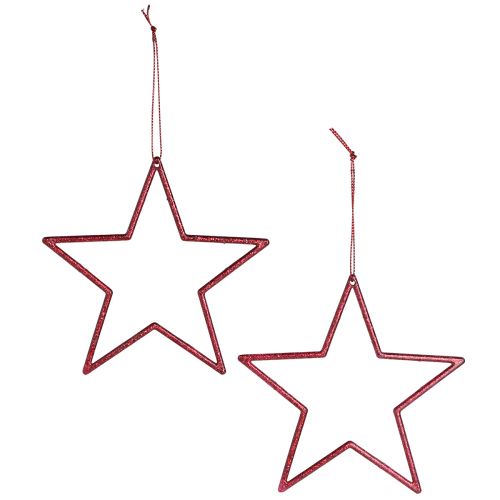 Artículo Estrella decorativa roja para árbol de Navidad con purpurina Ø12cm 12 piezas