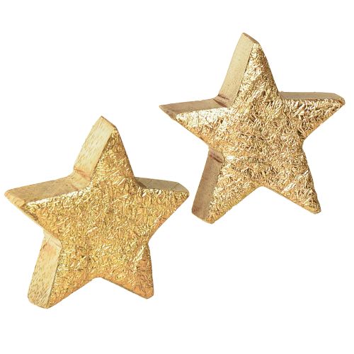 Estrellas decorativas de madera estrellas doradas madera de mango natural Ø5cm 12 uds